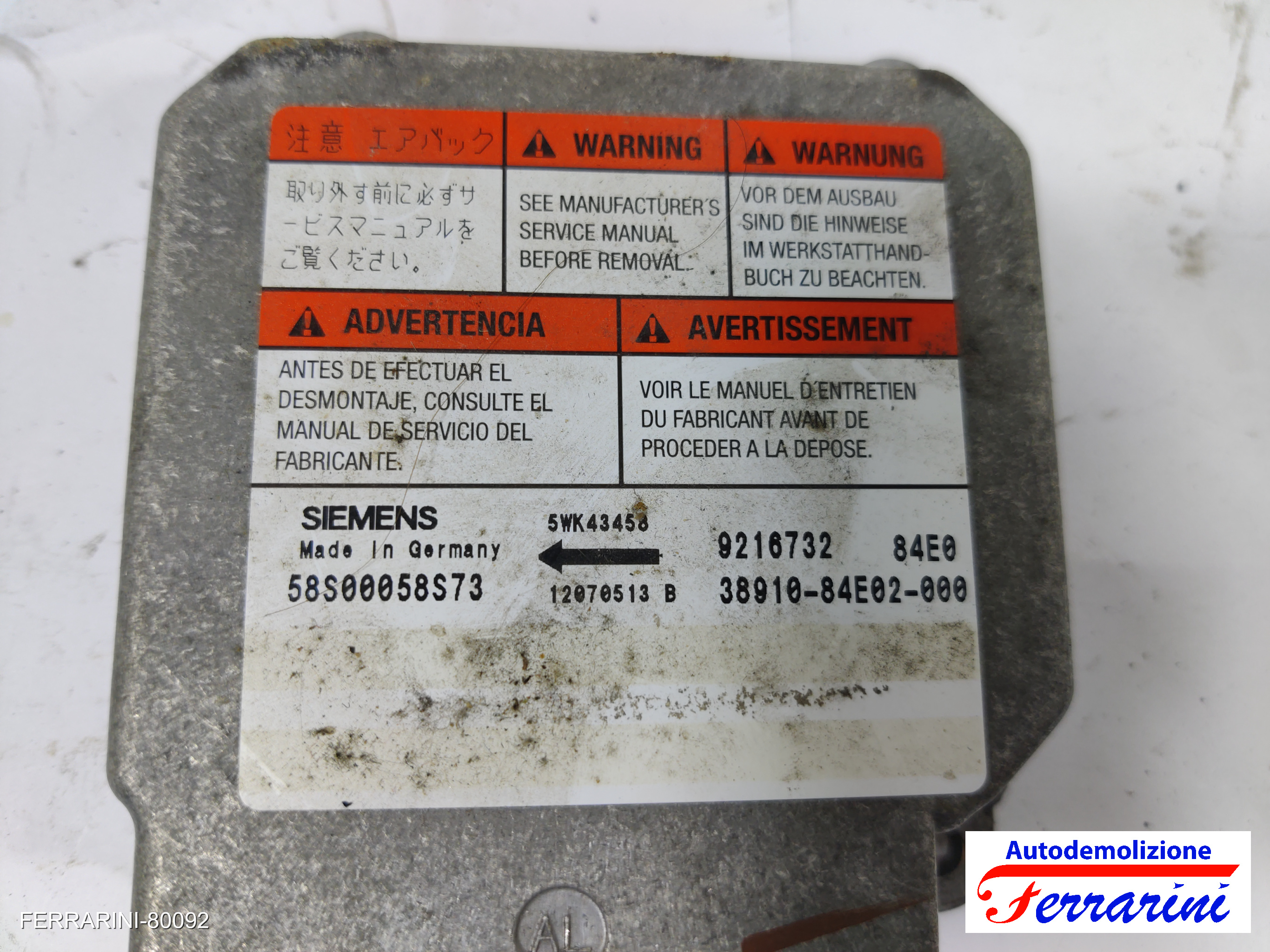 Centralina Airbag OPEL AGILA A H00 2003-2007 9216732, 3891084E02000